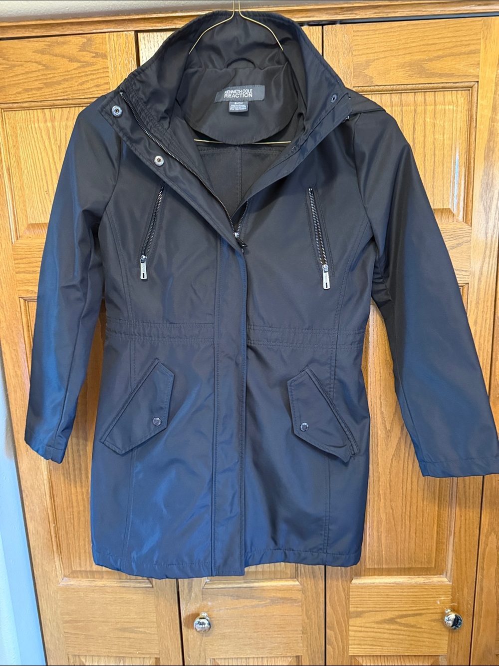 Reaction Kenneth Cole Black Hooded Trench Raincoat